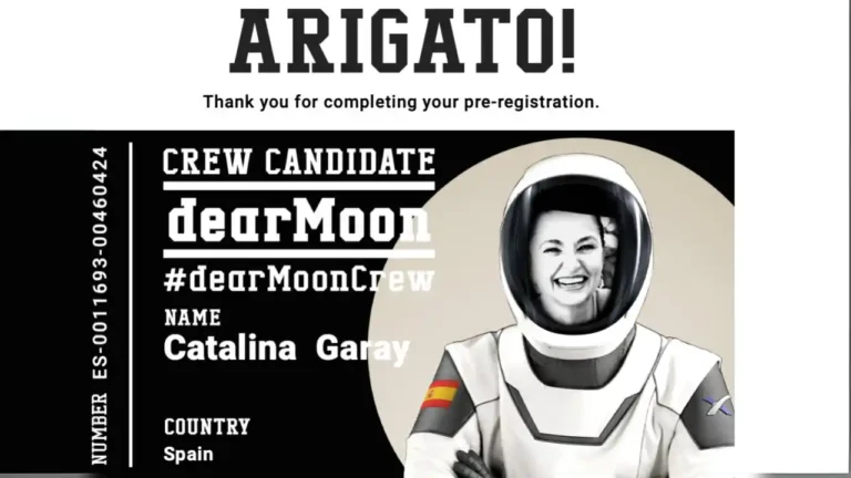 Confirmation image of Catalina Garay as a “Crew Candidate” for the DearMoon lunar mission proposed by Yusaku Maezawa